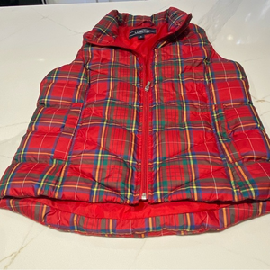Lands’ End‎ Down Blend Plaid Women’s Puffer Vest Size Small EUC